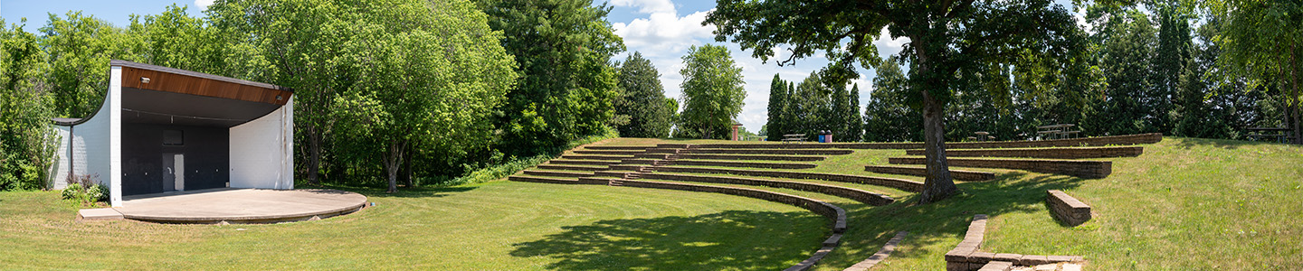 A panorama shot of the Melvin Wall Amphitheatre on campus. 
