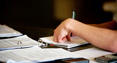 Student in the University Center studies for a test