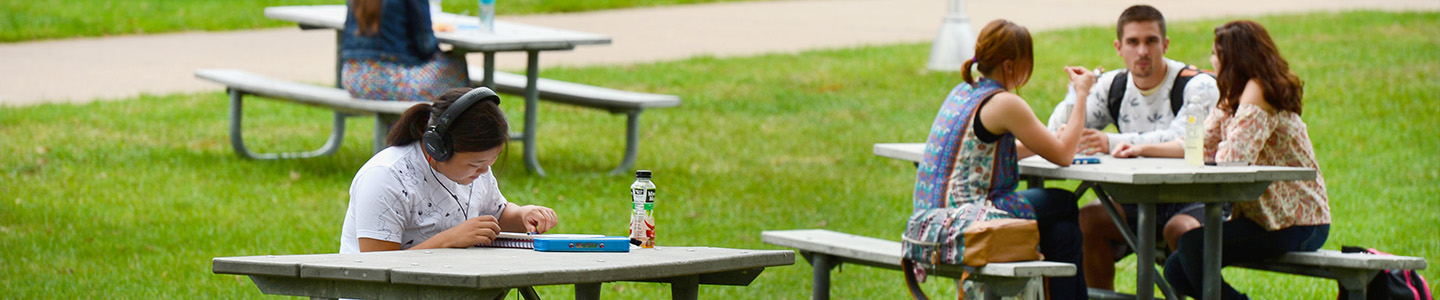 Students enjoying the weather and studying outdoors