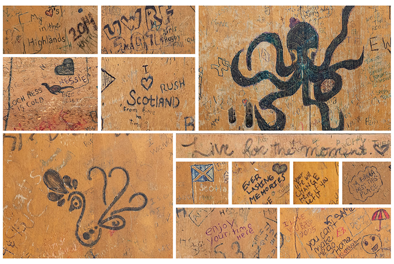 doodles on wooden desktops are shown in collage format