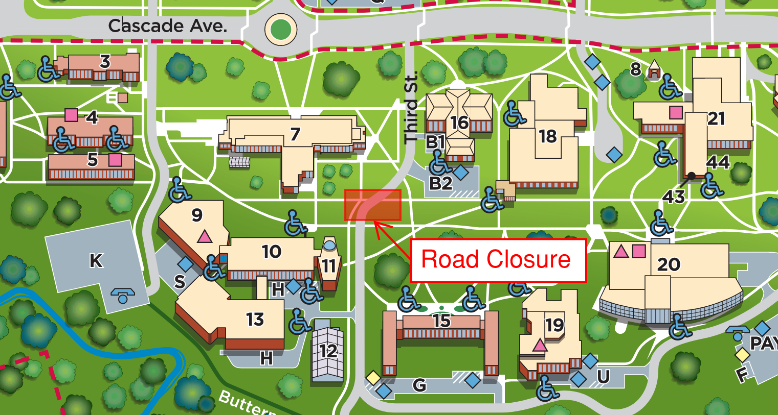 Map of 3rd street road closure
