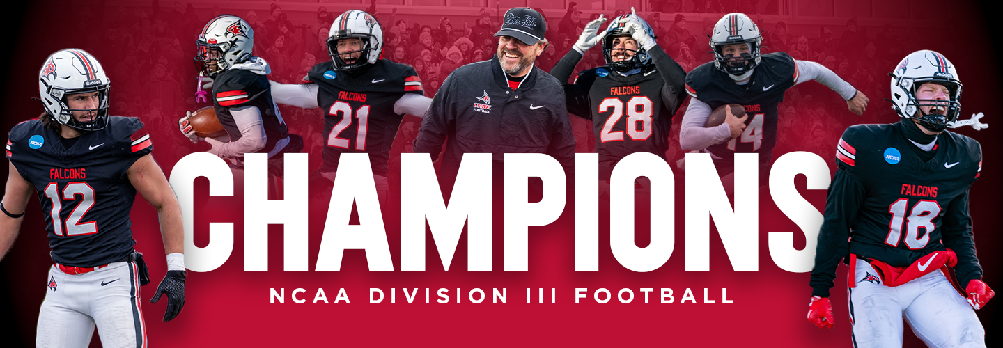 A collage of UWRF football players. NCAA D3 Football Champions